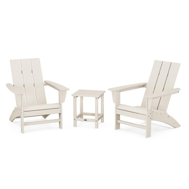 POLYWOOD Modern 3-Piece Adirondack Set w/ Long Island 18-Inch Side Table - Sand